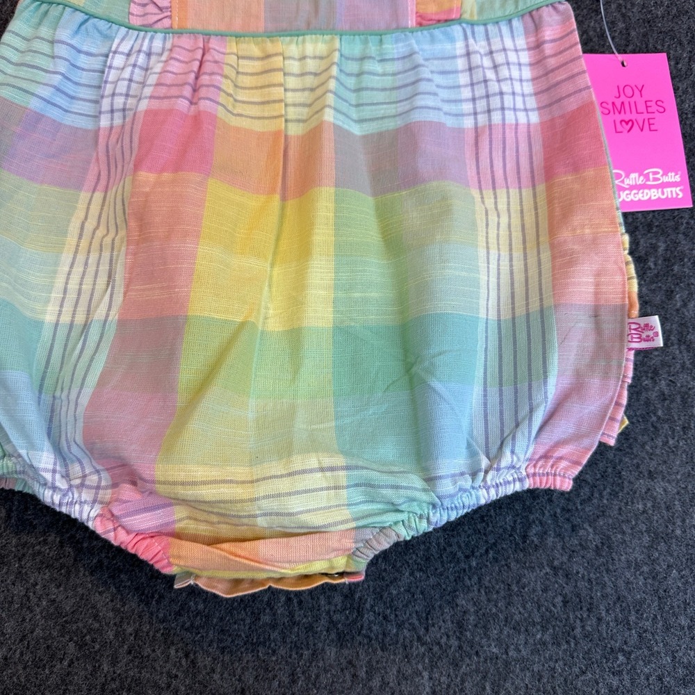NEW RuffleButts Girls Romper Rainbow Gingham Plaid Size 2T Snap Ruffle Butts - Picture 4 of 14